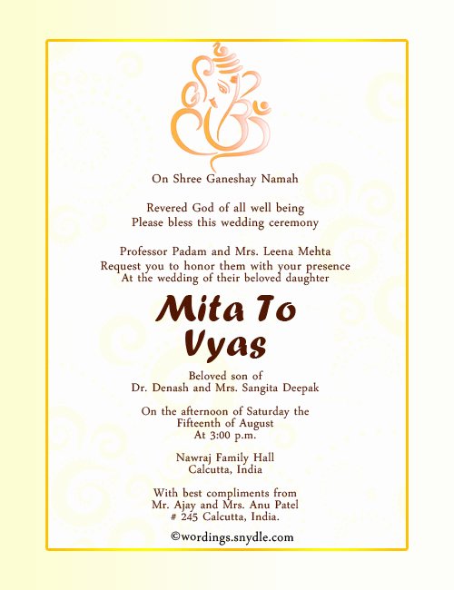 Indian Wedding Invitation Wording Samples Wordings and