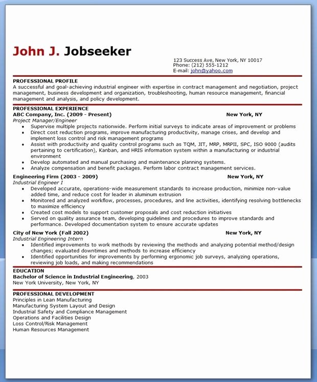 Industrial Engineer Resume New Section Alidfo
