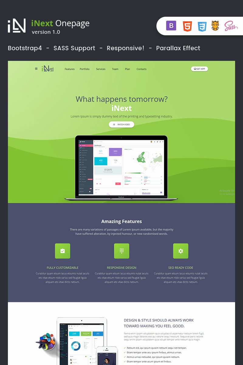 Inext Bootstrap4 E Page Responsive HTML Landing Page