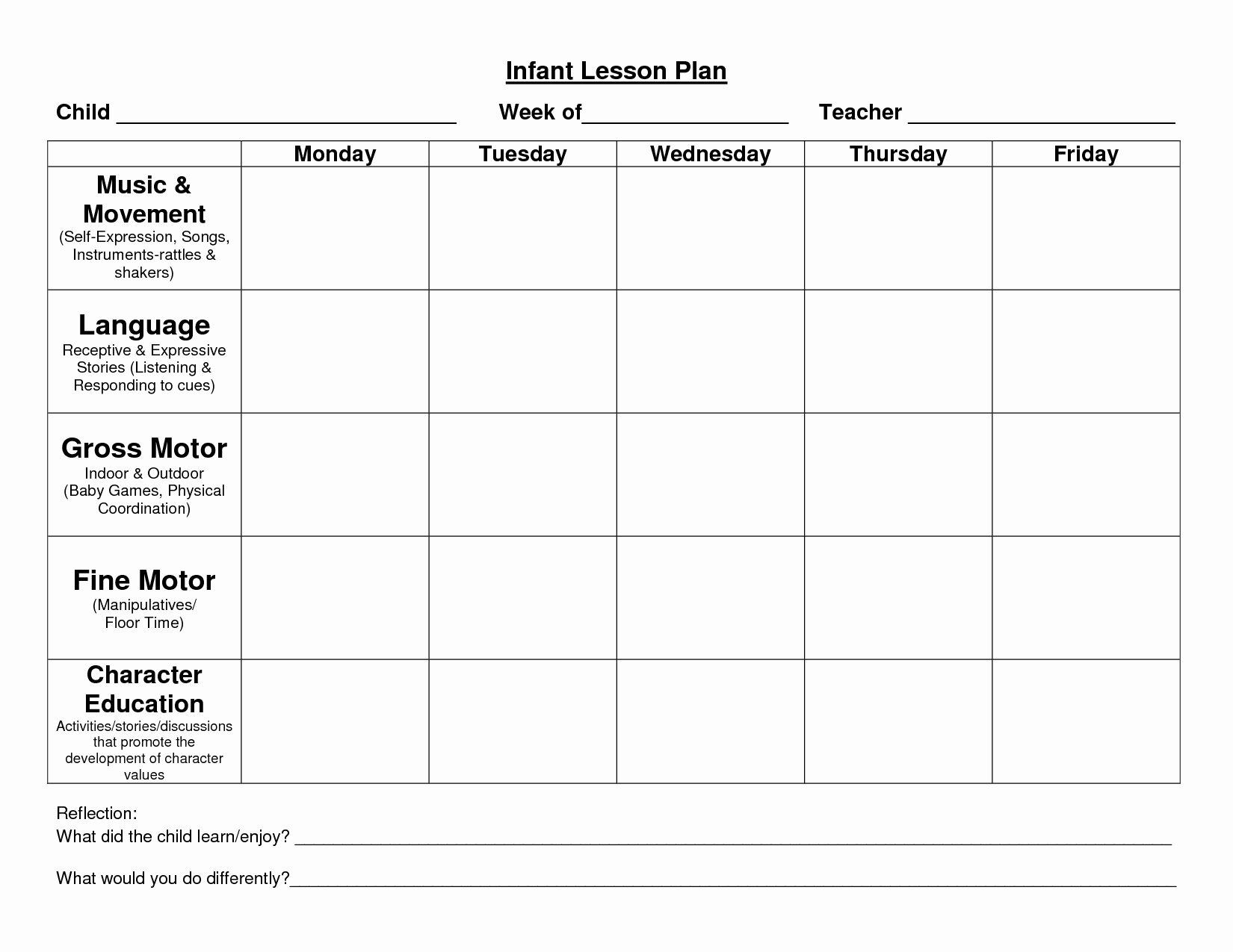 Infant Blank Lesson Plan Sheets