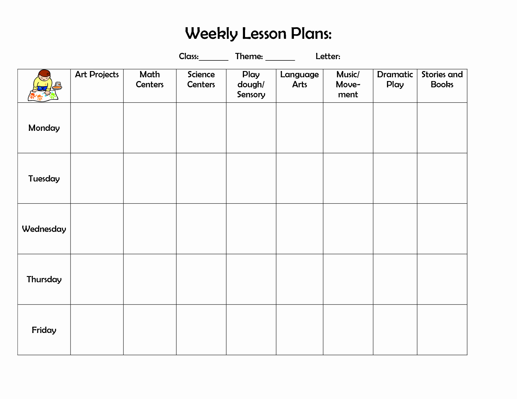 Infant Blank Lesson Plan Sheets