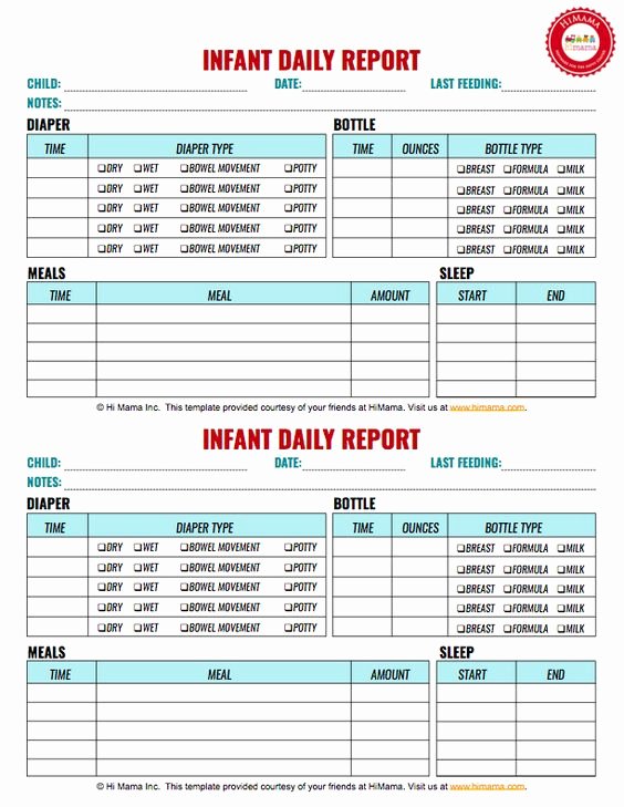 Infant Daily Report 2 Per Page