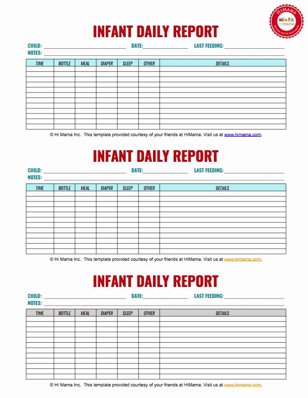 Infant Daily Report 3 Per Page