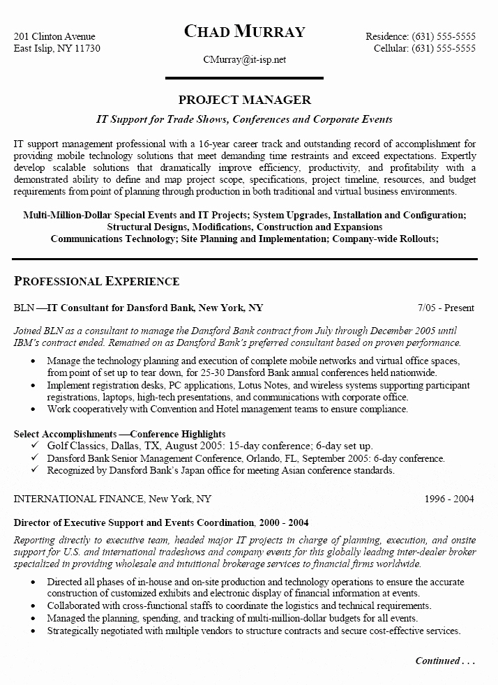 Information Technology It &amp; Project Manager Resume