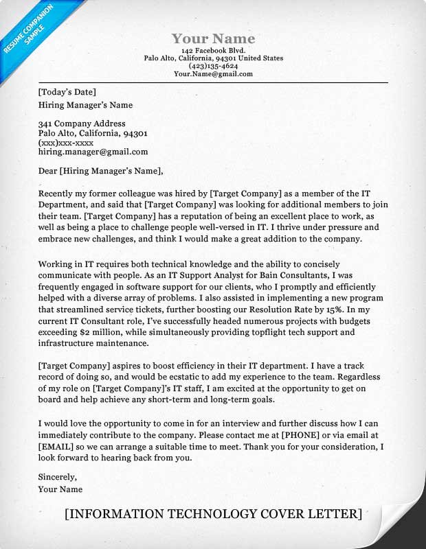 Information Technology It Cover Letter Sample