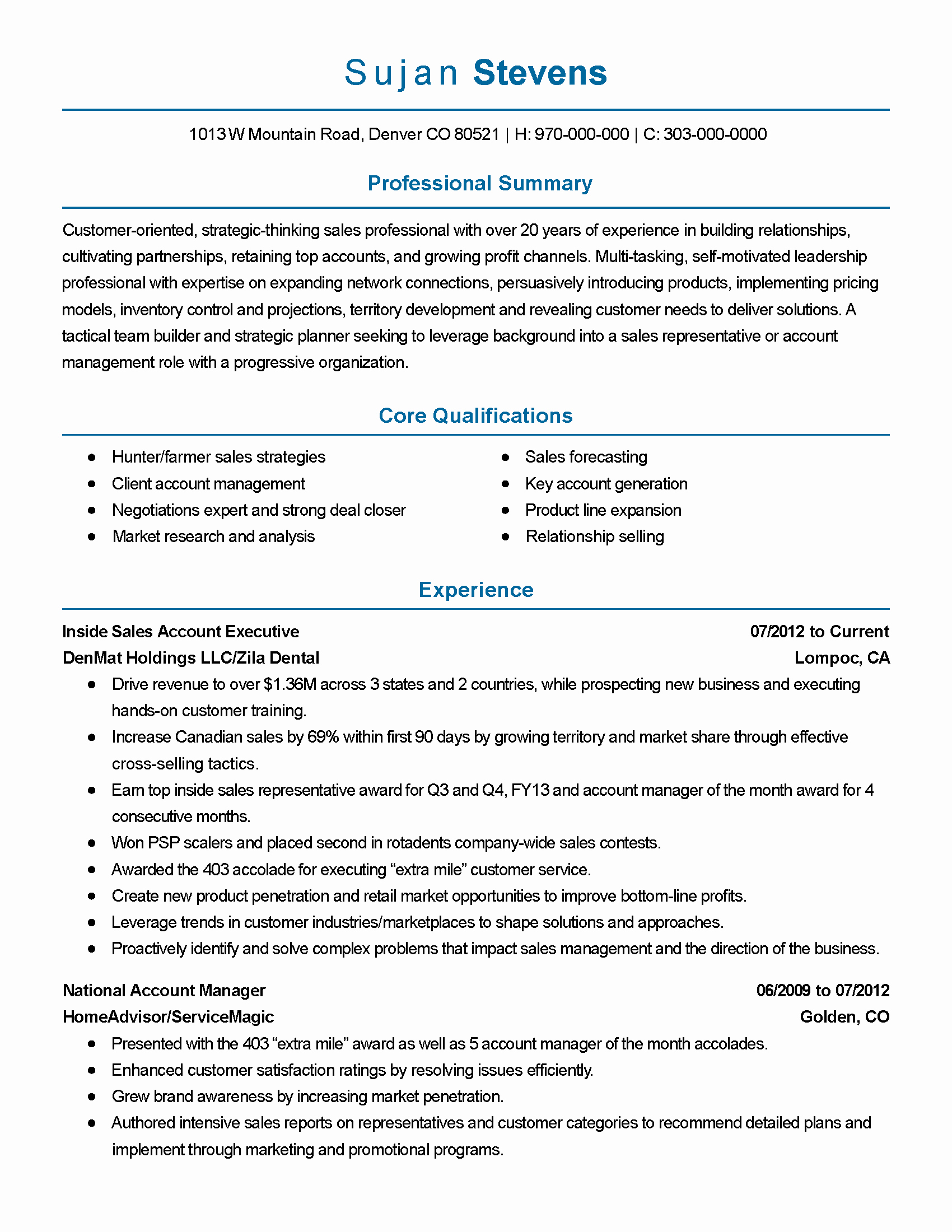 Inside Sales Resume Sample Letter Example Template