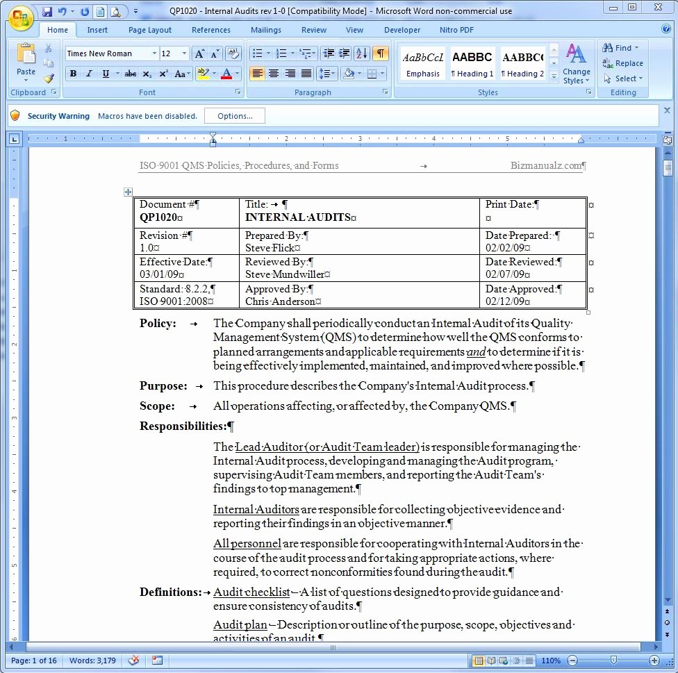 Instruction Booklet Template Policies and Procedures