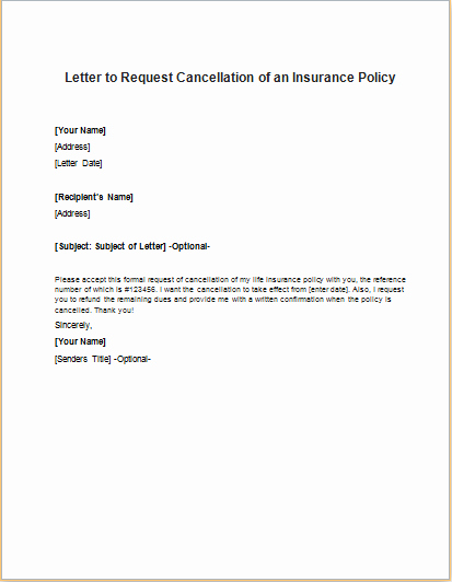 Insurance Policy Cancellation Request Letter
