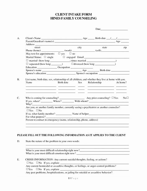 Intake form for Counseling Clients Google Search