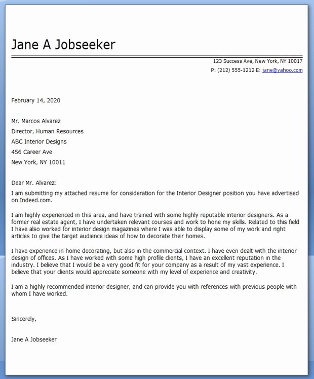 Interior Design Cover Letter Examples
