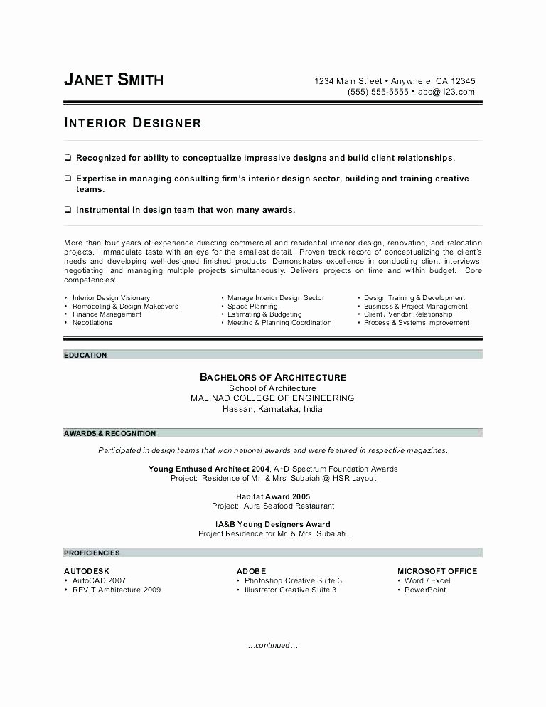 interior design resume sample