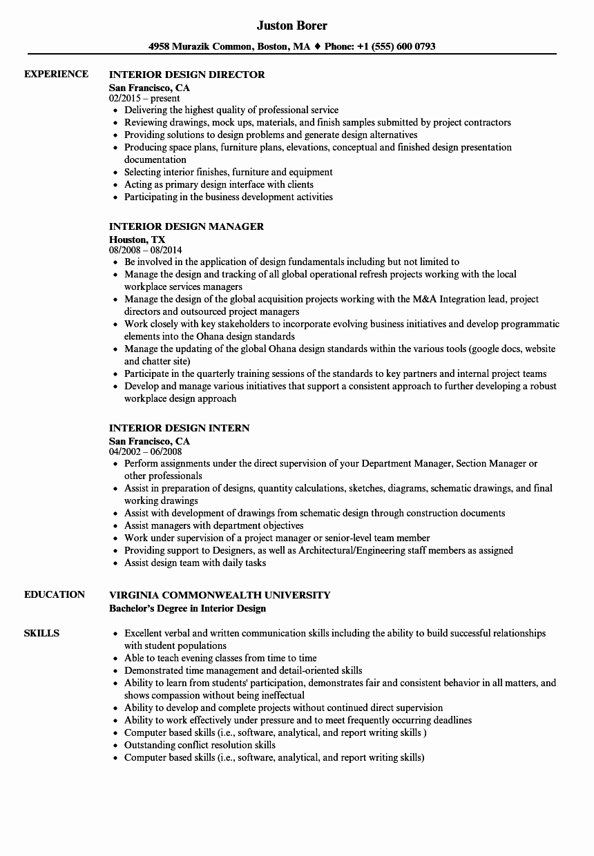 interior design resume sample