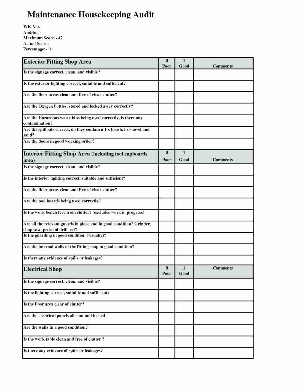 Internal Audit Template Checklist Template Design