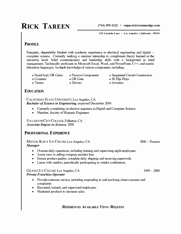 Internship Application Resume