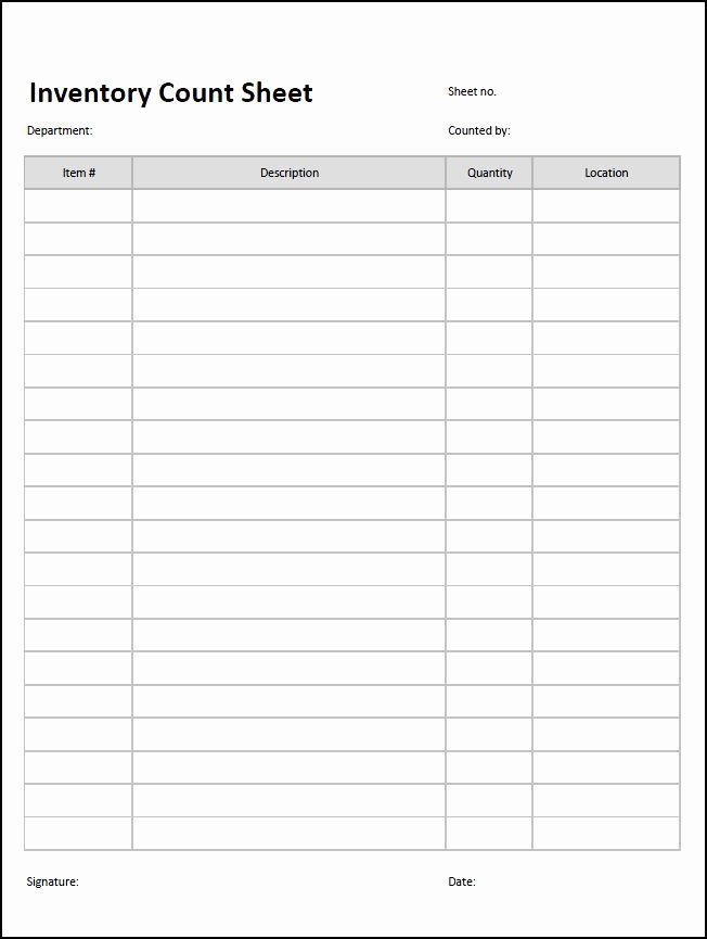 Inventory Count Sheet Template Accounting