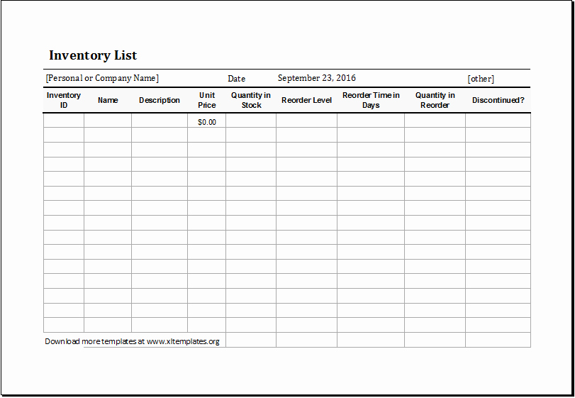 Inventory List Template for Ms Excel