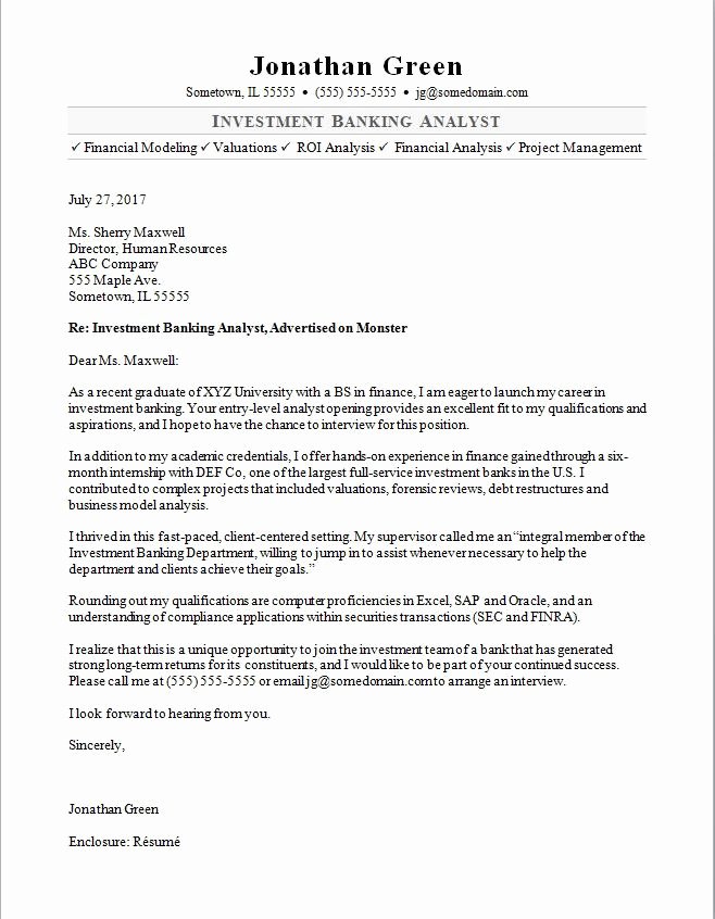 Investment Banker Cover Letter Sample