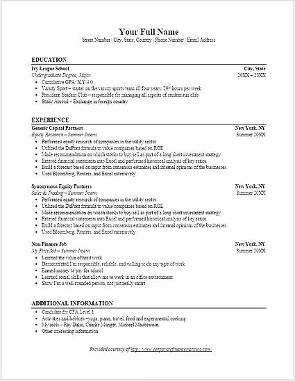 Investment Banking Resume Template What You Must Include