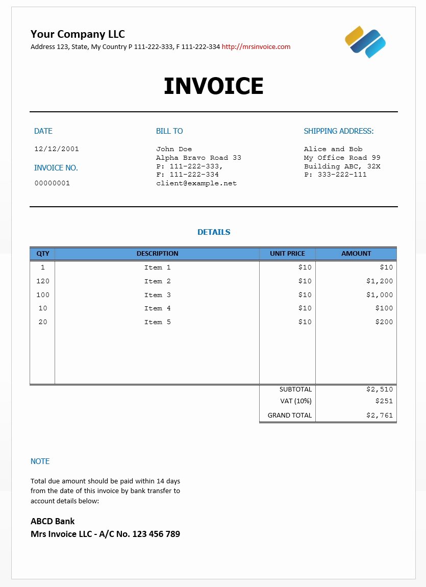 Invoice Template Download Word Invoice Template Ideas