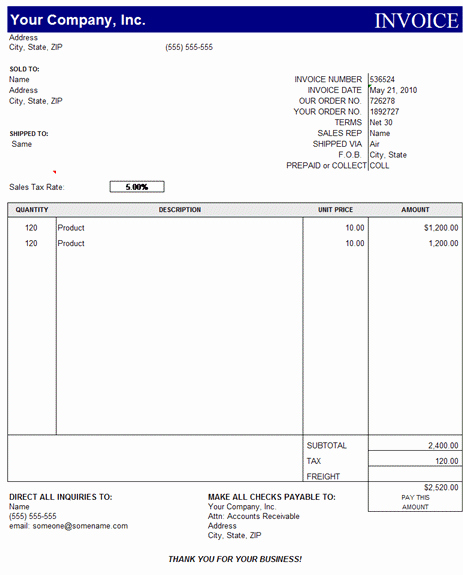 Invoice Template Excel Free