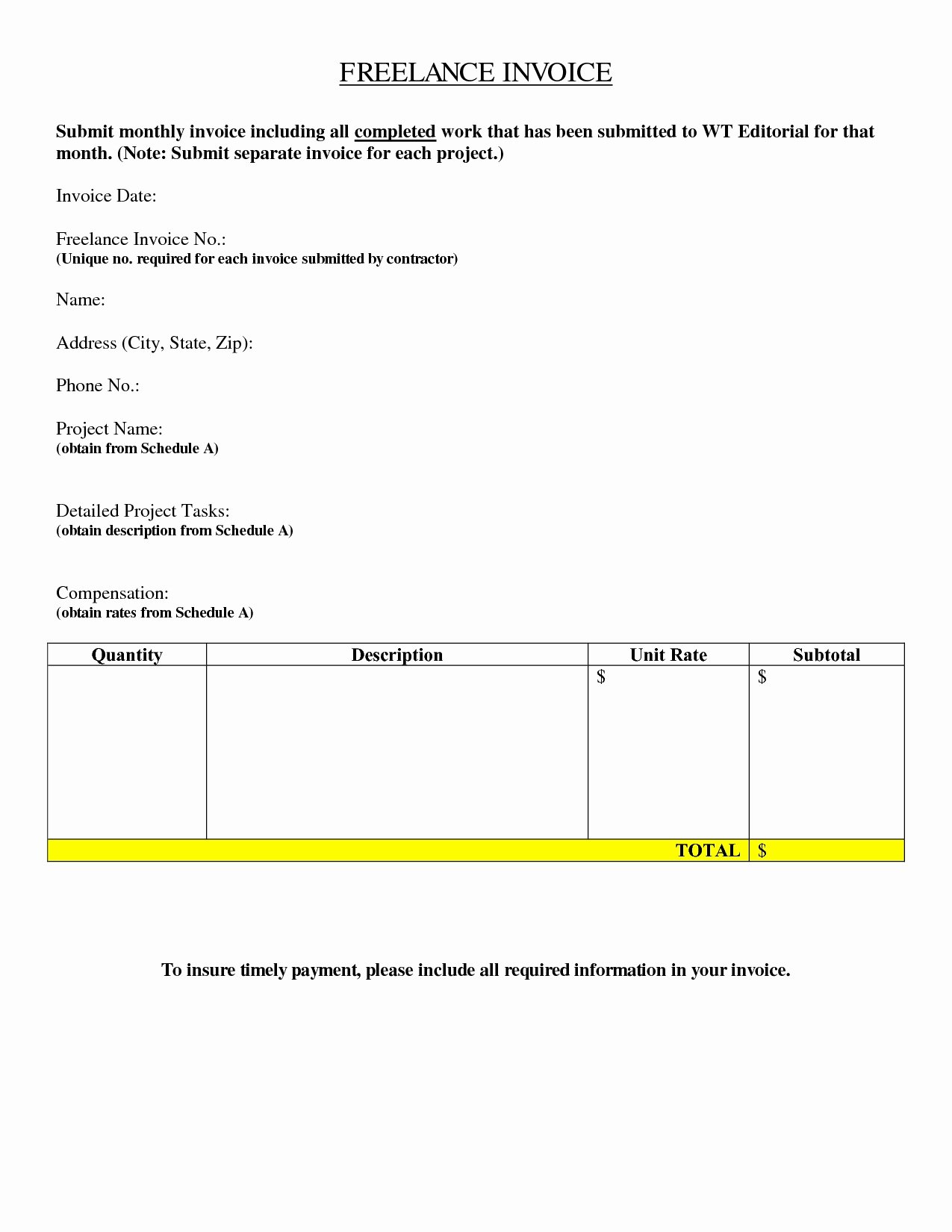 Invoice Template for Freelance Work Invoice Template Ideas