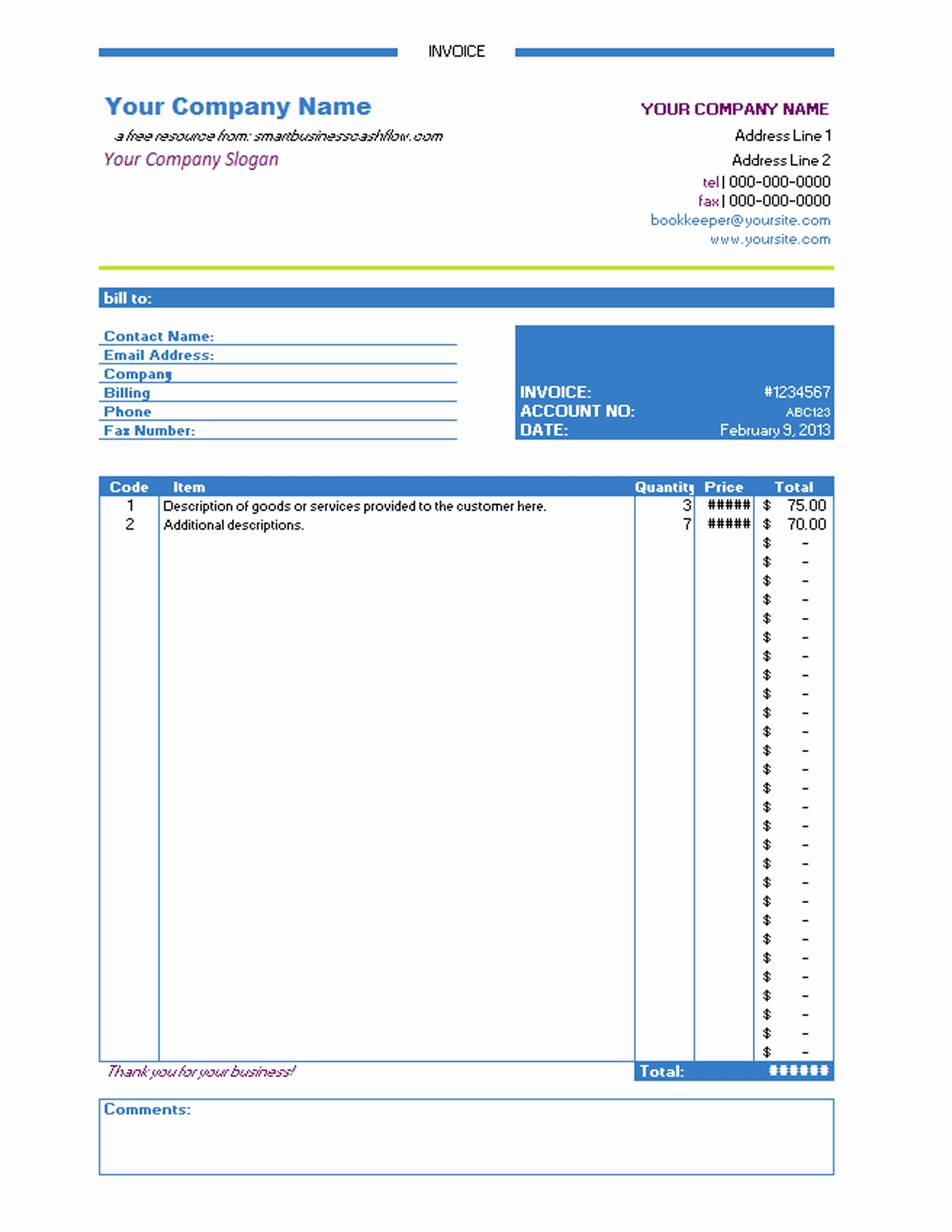 Invoice Template Free Download Excel Invoice Template Ideas