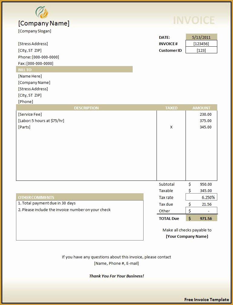 Invoice Template Free Word