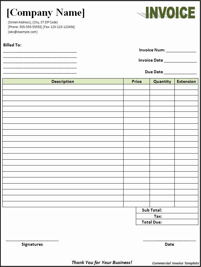 Invoice Template In Word format