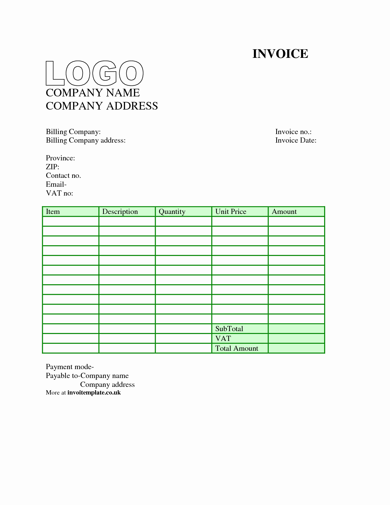 Invoice Template Uk Word