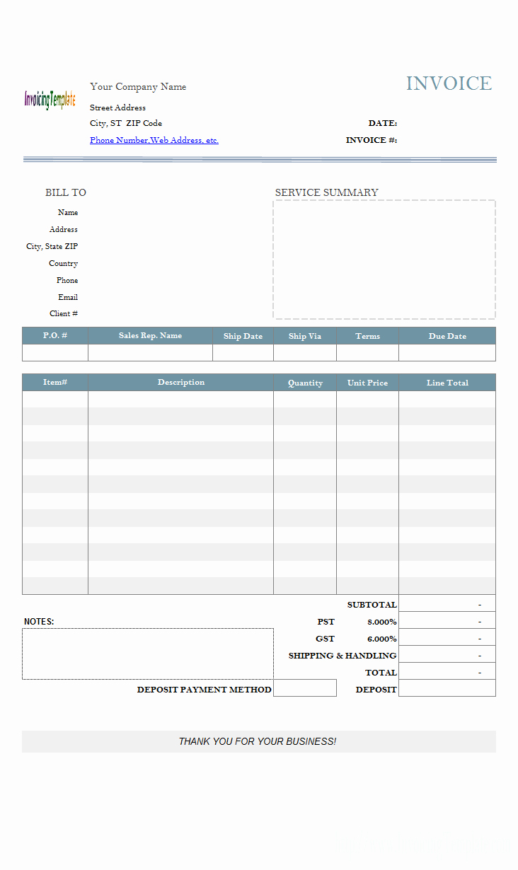 Invoice with Deposit Template