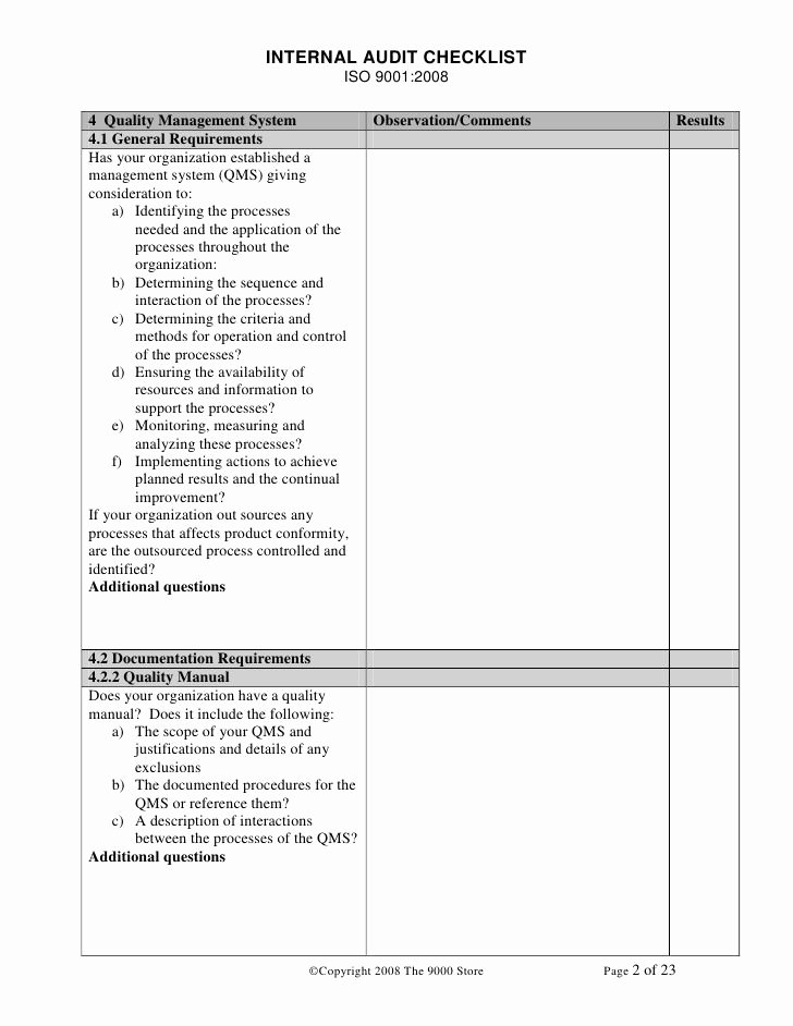 Iso 9001 Internal Audit Checklist iso
