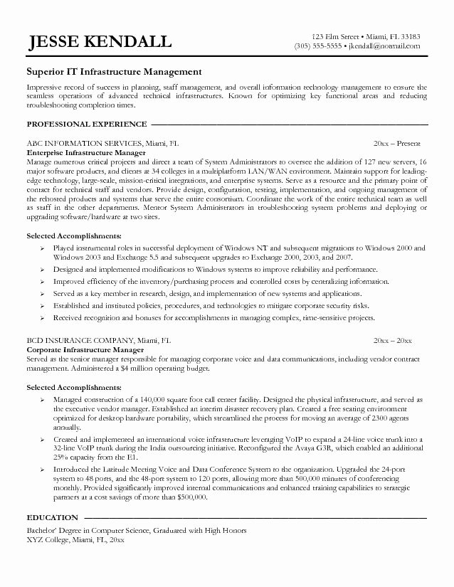 It Infrastructure Manager Resume