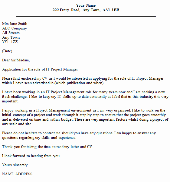 It Project Manager Cover Letter Example Icover