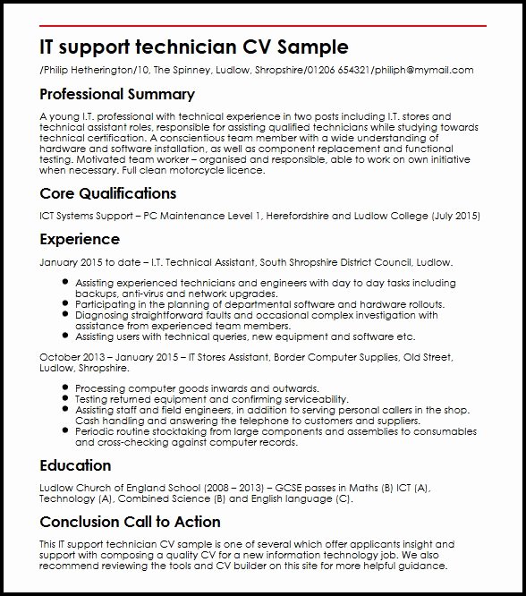 It Support Technician Cv Sample