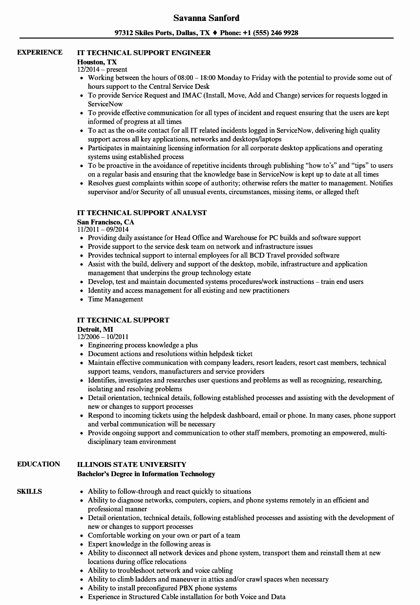 It Technical Support Resume Samples