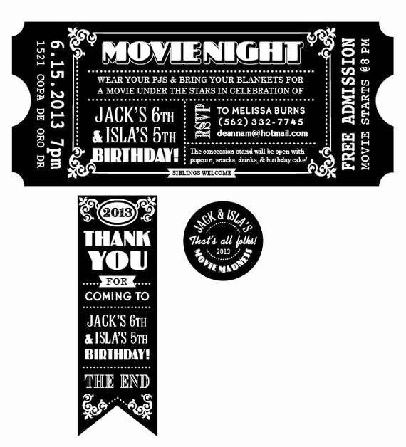 customized movie ticket invitation