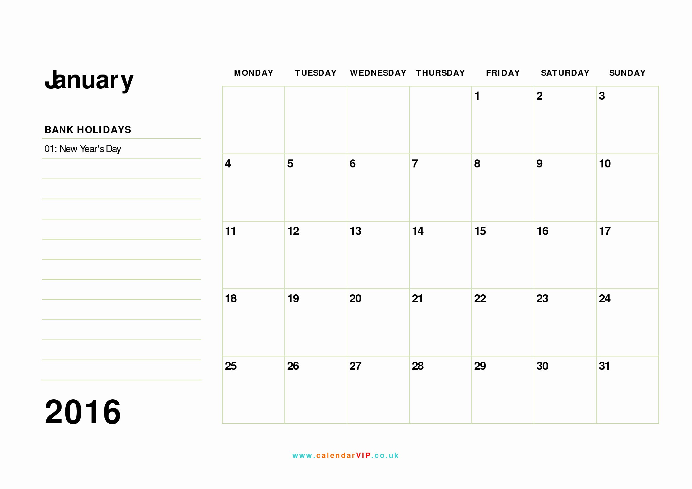 january 2016 calendar free monthly calendar templates for uk