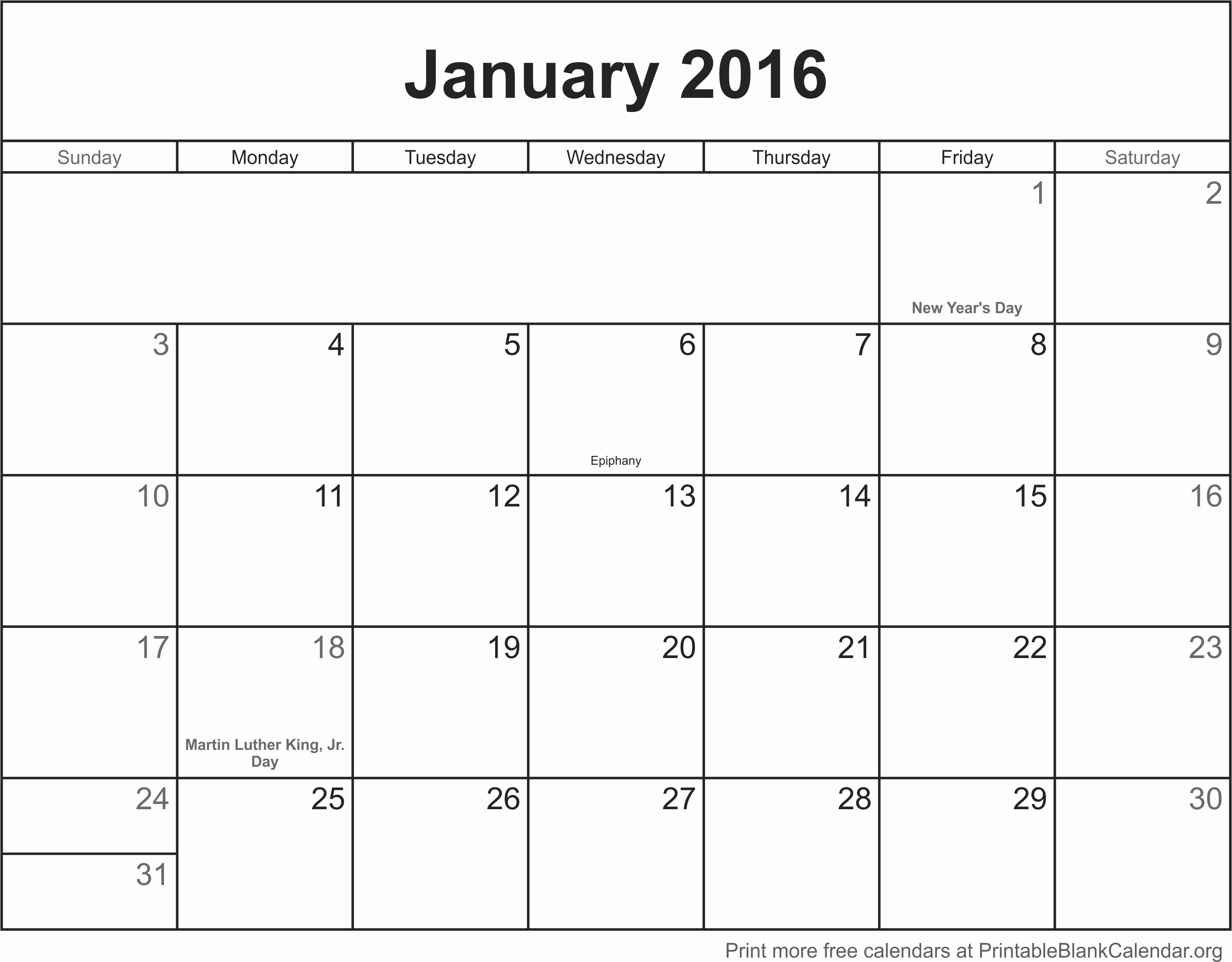 January 2016 Printable Calendar Printable Blank Calendar