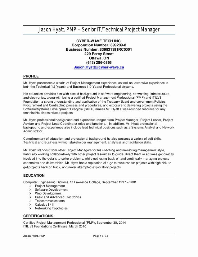Jason Hyatt Pmp Resume Project Manager 2014 11 27
