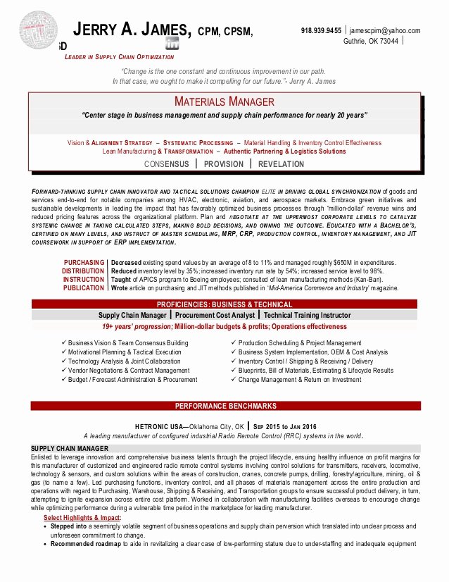 Jerry James Supply Chain Manager Resume