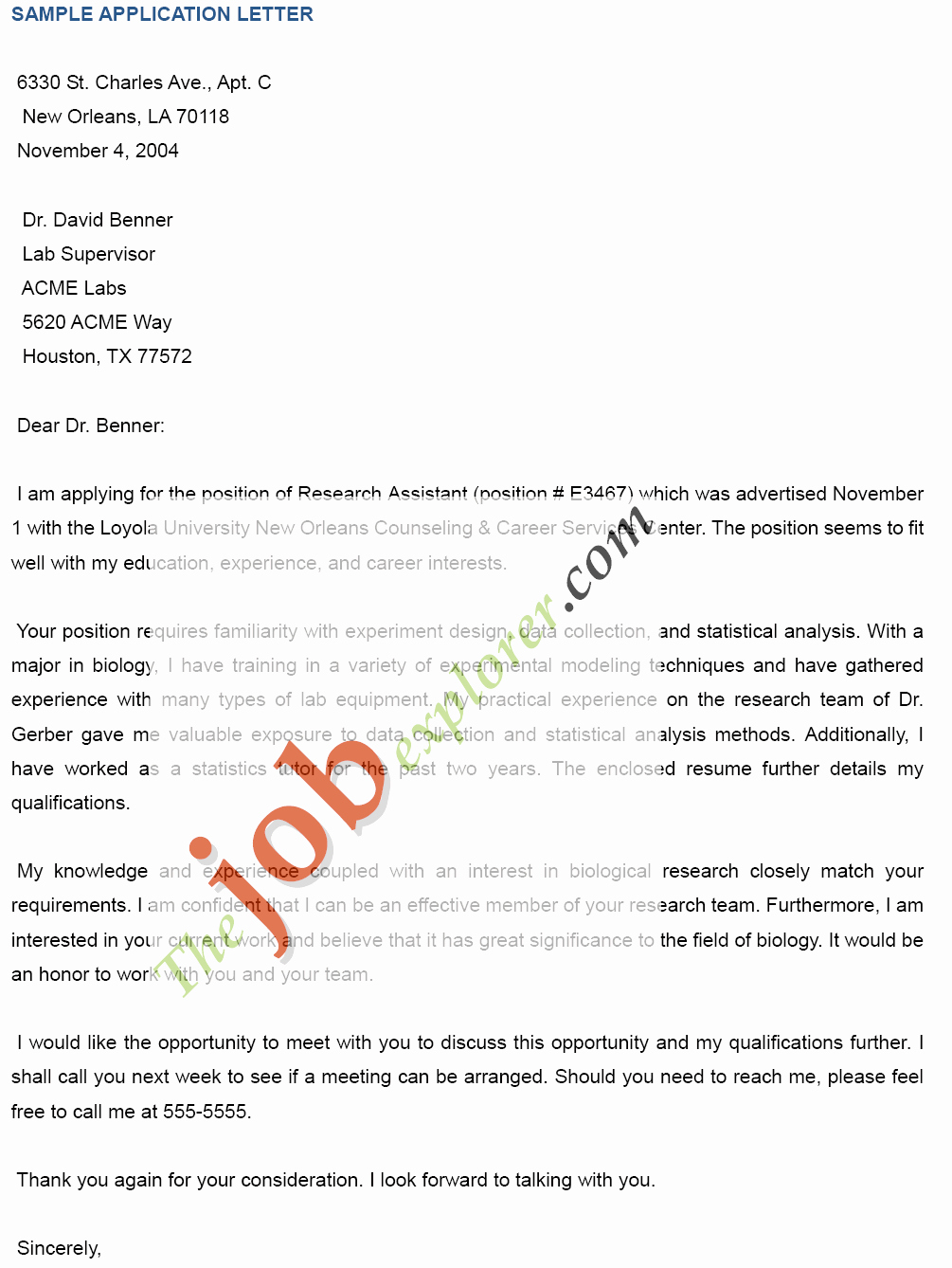 job application letter