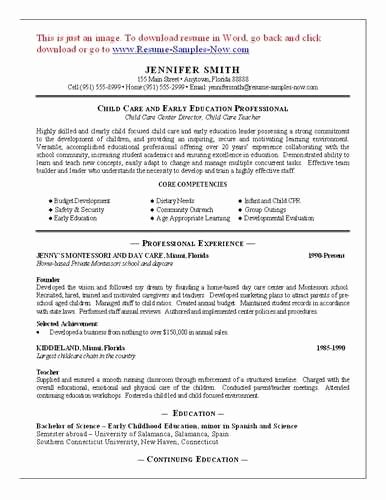Job Description Of Childcare Resume