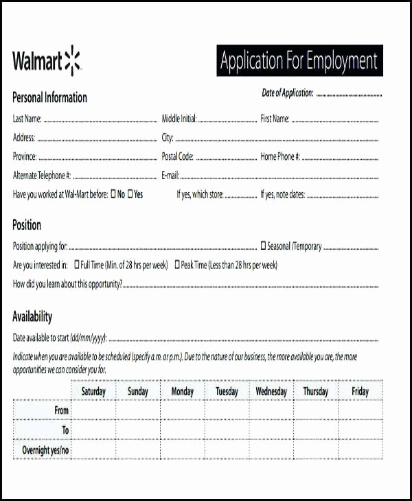 Job History Template Standard Employment Application form