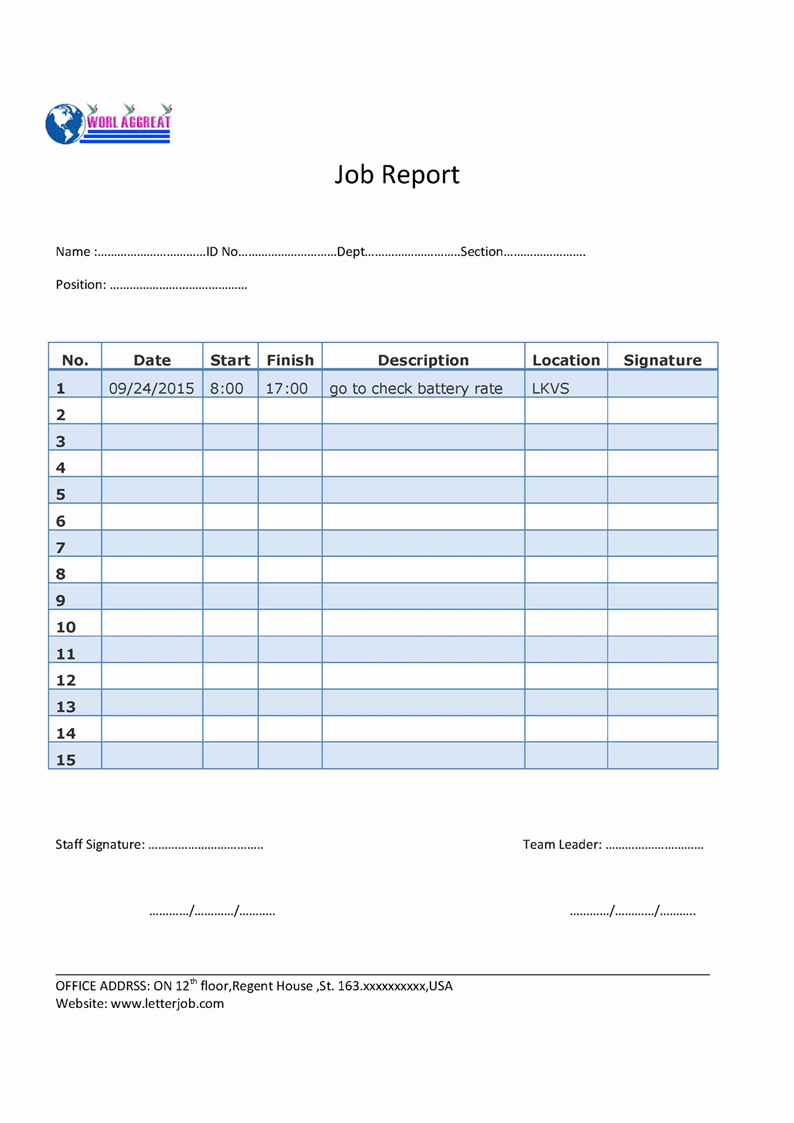 Jop Tips 工作技巧 작업 팁 Daily Job Report Template
