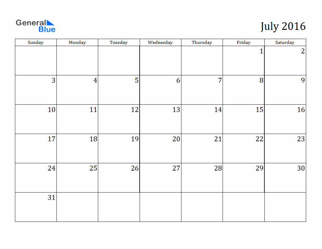 July 2016 Calendar Word – 2017 Printable Calendar