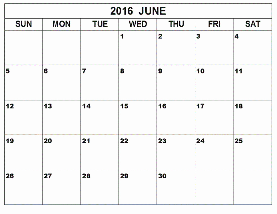 June 2016 Printable Calendar Blank Templates