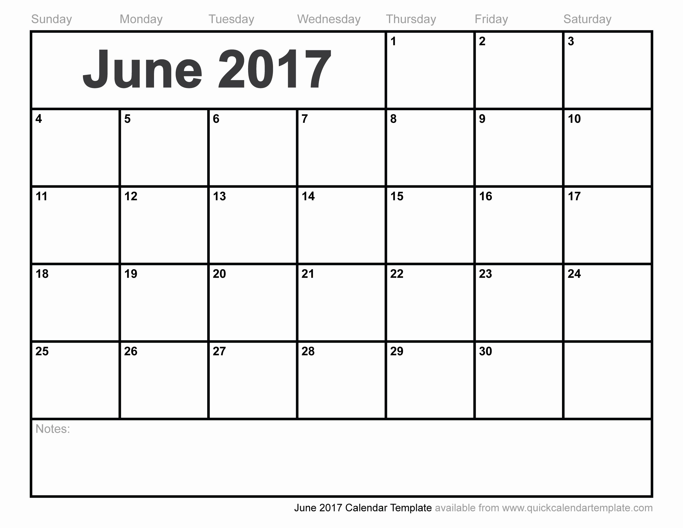 June 2017 Calendar Word