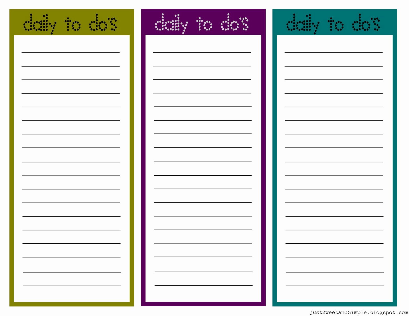 Just Sweet and Simple Printable Little Daily to Do List S
