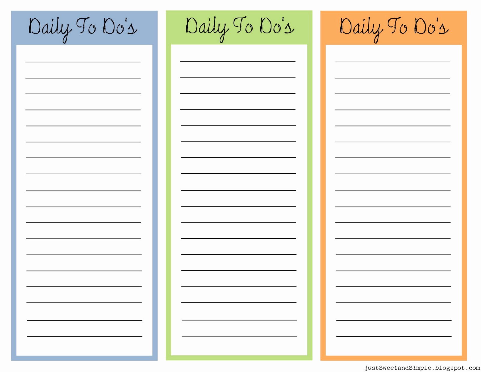 Just Sweet and Simple Printable Little Daily to Do List S