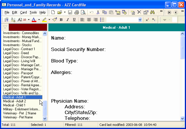 Keeping Family &amp; Personal Records organizer for Health
